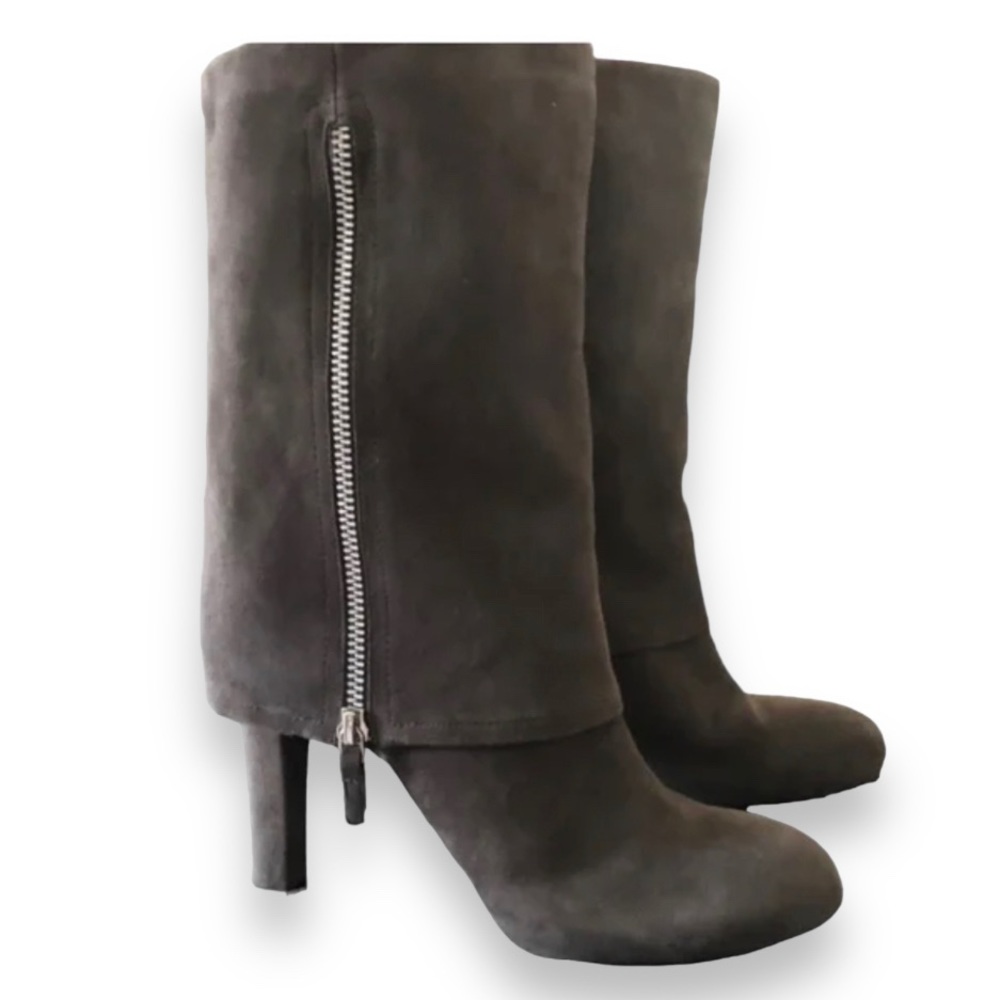 Franco Sarto Cuffed fold over heeled gray suede leather Boots size 6